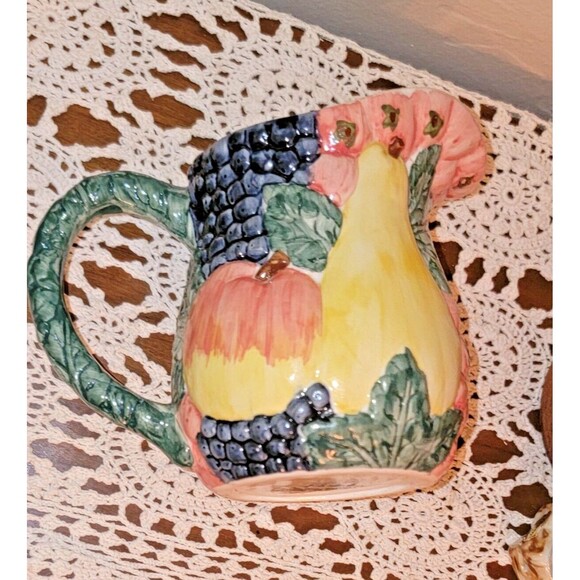 High Relief Pottery Creamer Colorful Farm Fruits Veg 80s 90s FLOWERS INC. VTG - Picture 4 of 14